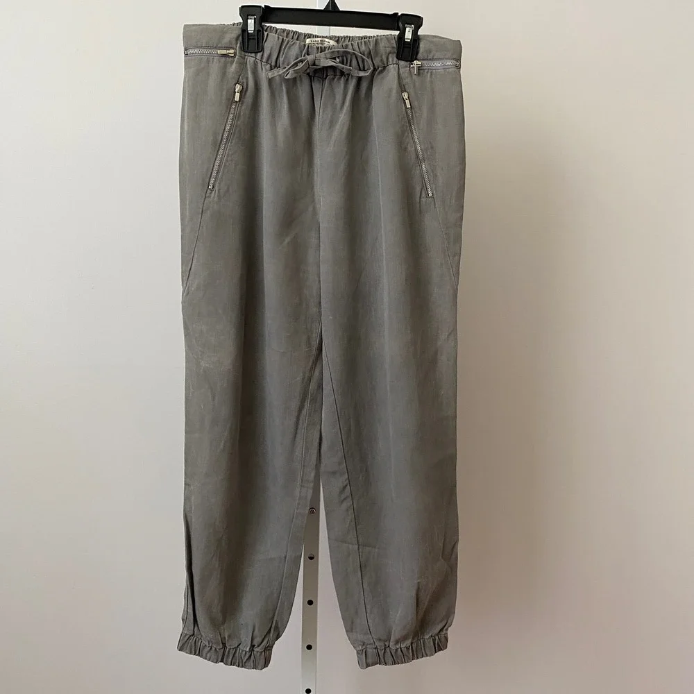 Zara Linen Boho Relaxed Jogger Cargo Pants Medium Gray